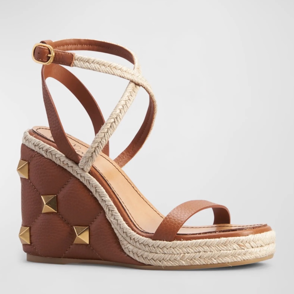 NIB $1150 Valentino Garavani Roman Stud Quilted Wedge Espadrilles in size 8/38! - Picture 1 of 15